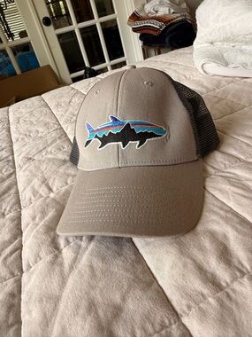Patagonia Grey Mesh Back Baseball Cap with Multicolor Fish Patch